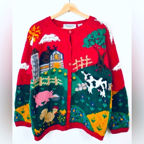 Northern Isles Sweaters - Northern Isles Vintage FarmCore 🧶 CottageCore Hand Knit Animal Cardigan